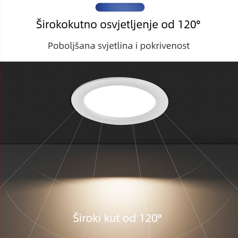 Izuzetno tanak LED stropni downlight, ugrađen, otvor 7,5 cm, pogodan za kućnu i poslovnu upotrebu, dnevni prostor spot bez središnjeg svjetla