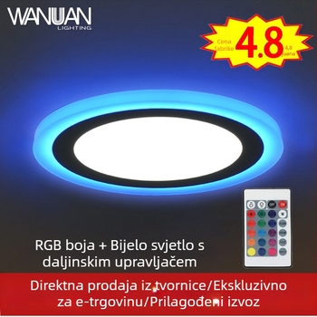 LED dvobojna panelna svjetiljka, segmentirana plosnata LED svjetiljka, plavo-bijeli akrilni downlight, površinski montiran, kružni minimalistički dizajn