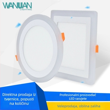 LED dvobojna panelna svjetiljka, segmentirana plosnata LED svjetiljka, plavo-bijeli akrilni downlight, površinski montiran, kružni minimalistički dizajn