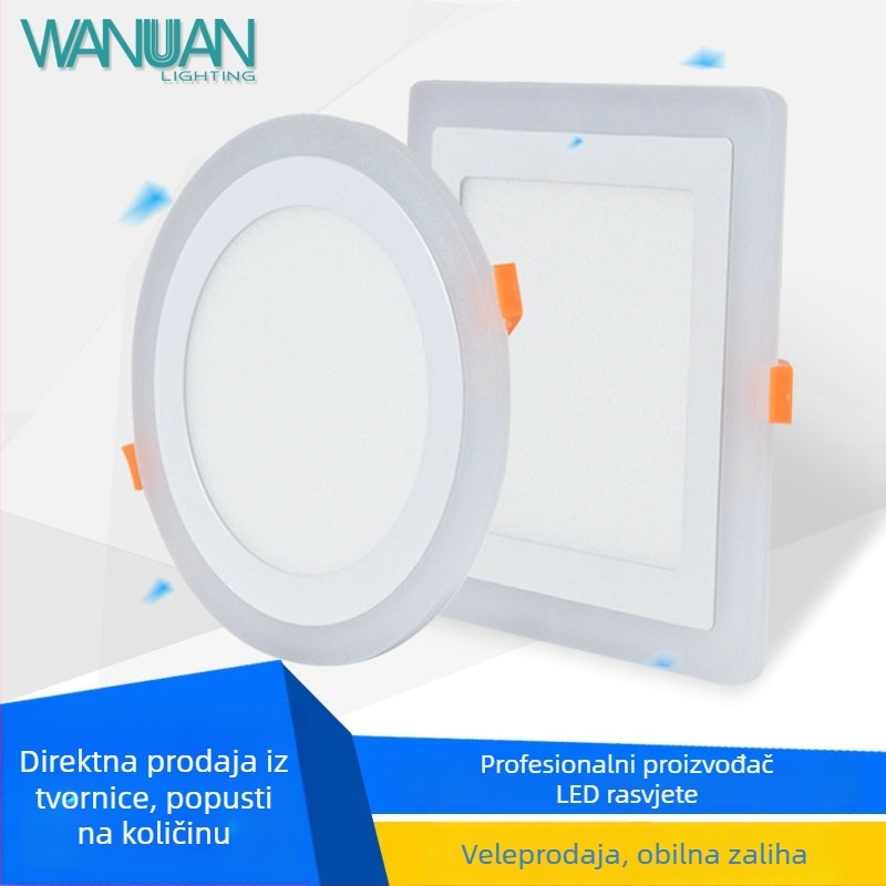 LED dvobojna panelna svjetiljka, segmentirana plosnata LED svjetiljka, plavo-bijeli akrilni downlight, površinski montiran, kružni minimalistički dizajn