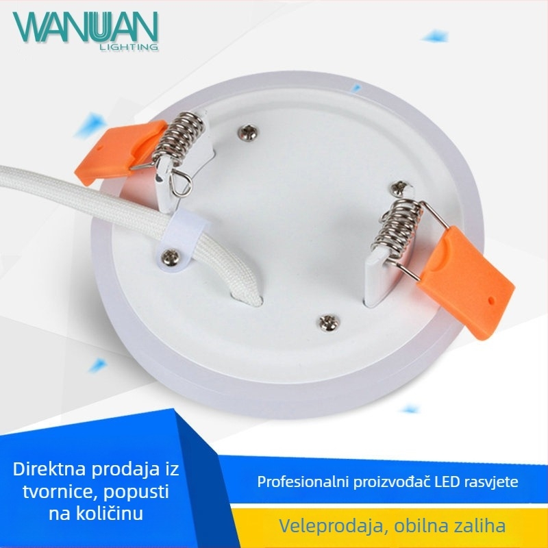 LED dvobojna panelna svjetiljka, segmentirana plosnata LED svjetiljka, plavo-bijeli akrilni downlight, površinski montiran, kružni minimalistički dizajn