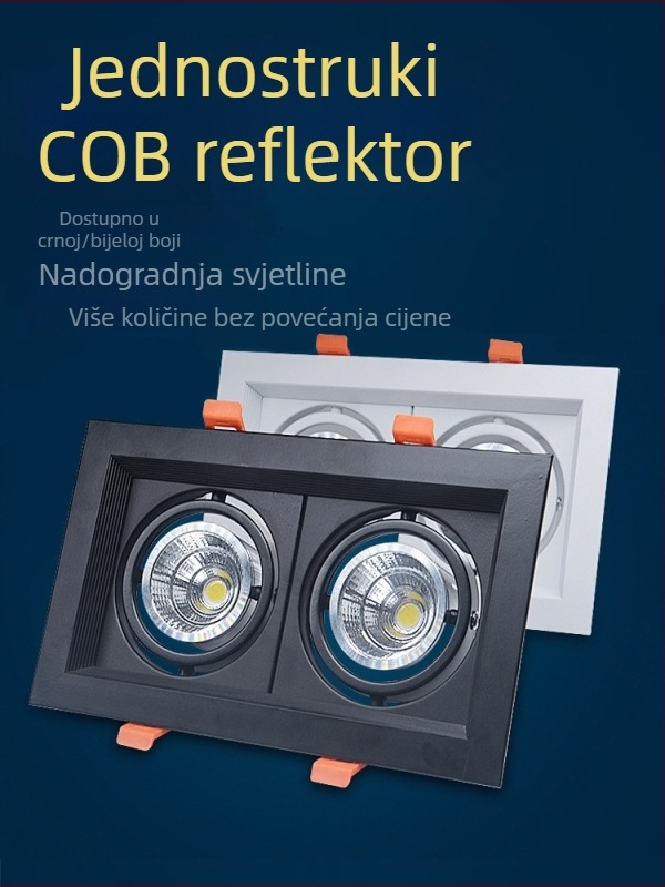 Crni kvadratni ugrađeni COB LED dvostruki reflektor za hodnik