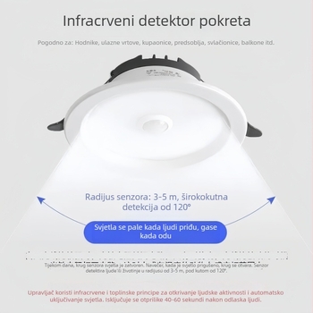 Ugrađeni LED downlight s glasovnim upravljanjem, senzorom zvuka i svjetla te infracrveni senzor pokreta za hodnike