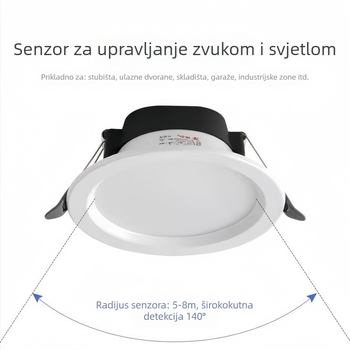 Ugrađeni LED downlight s glasovnim upravljanjem, senzorom zvuka i svjetla te infracrveni senzor pokreta za hodnike