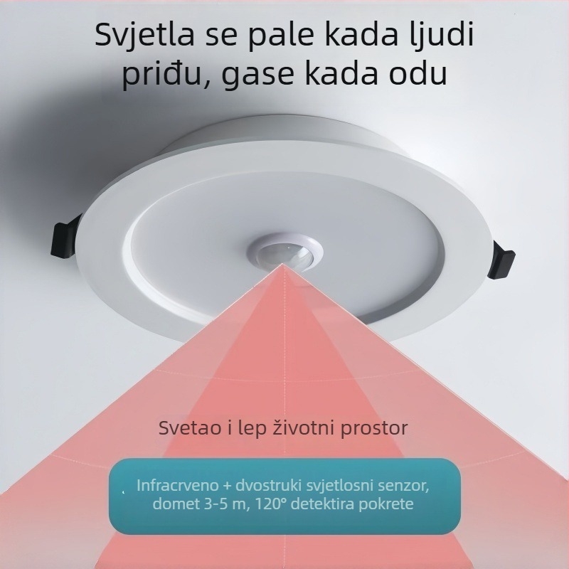 Ugrađeni LED downlight s glasovnim upravljanjem, senzorom zvuka i svjetla te infracrveni senzor pokreta za hodnike