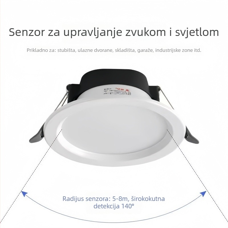 Ugrađeni LED downlight s glasovnim upravljanjem, senzorom zvuka i svjetla te infracrveni senzor pokreta za hodnike