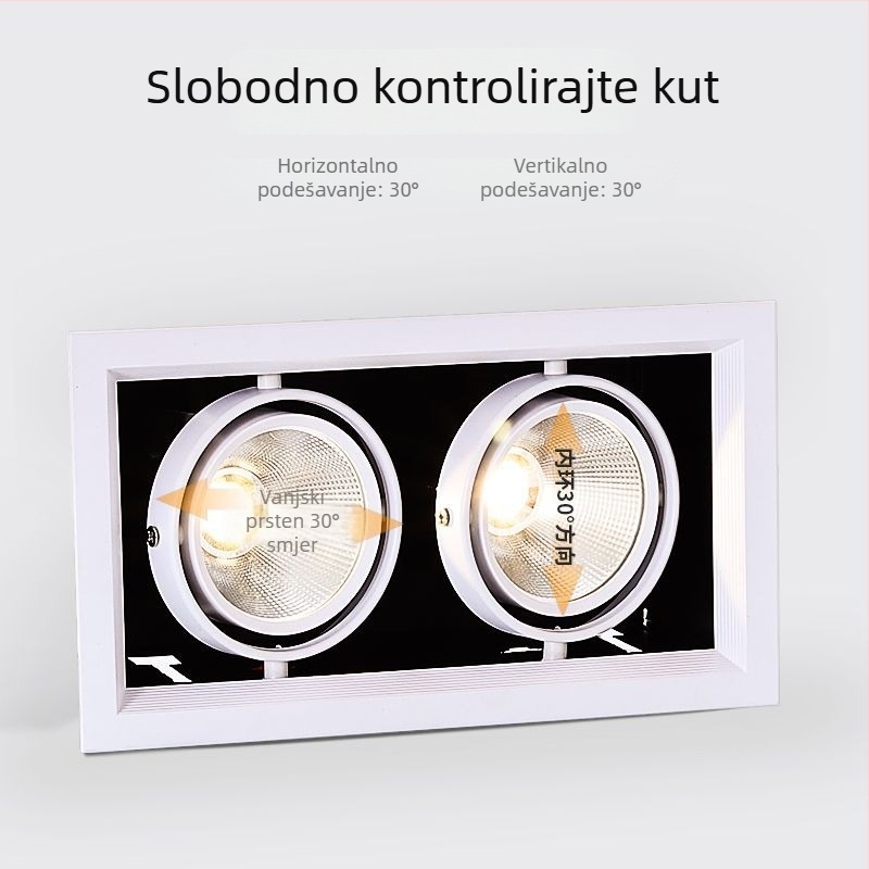 Ugrađeni kvadratni stropni LED spot svjetlo s podesivim kutem, dvostruka glava za trgovine odjećom