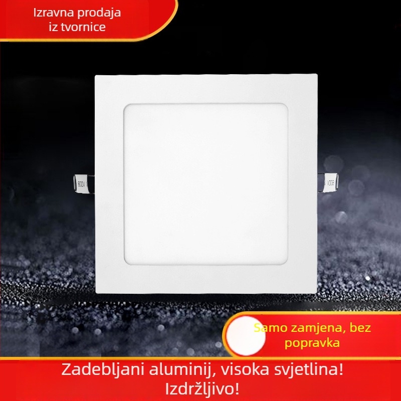 Izuzetno tanak kvadratni LED downlight za dnevnu sobu, ugradbeni, 12W, otvor 9–12 cm, aluminijsko kućište, 6000K