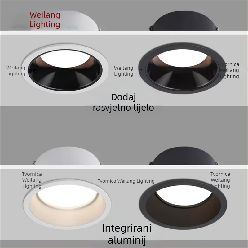 COB LED ugradni downlight za pranje zida, anti-glare, uski rub, aluminijsko kućište