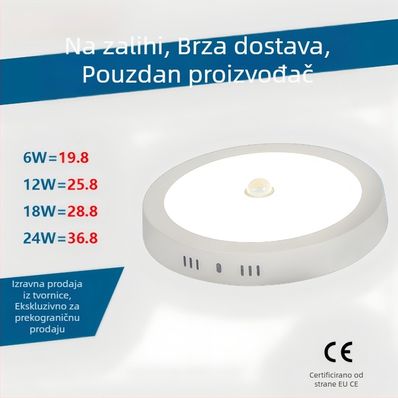 LED panel sa senzorom pokreta za hodnike, infracrveni senzor, površinska montaža u stropu, pametni usmjereni reflektor