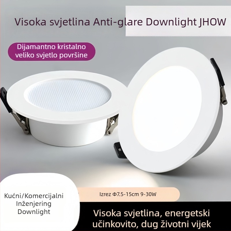 LED ugrađeni downlight – Jiehao Ideal serija, ultra-tanki, anti-zasljepljujući, dijamantno kristalno ogledalo, izuzetno svijetlo plafonsko svjetlo