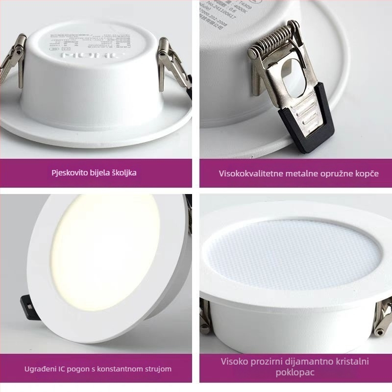 LED ugrađeni downlight – Jiehao Ideal serija, ultra-tanki, anti-zasljepljujući, dijamantno kristalno ogledalo, izuzetno svijetlo plafonsko svjetlo