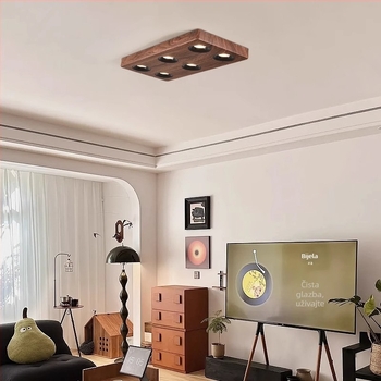 Površinski montiran downlight od orahovog drveta sa četiri glave, LED anti-odbljesna usmjerena rasvjeta za dnevni boravak i spavaću sobu