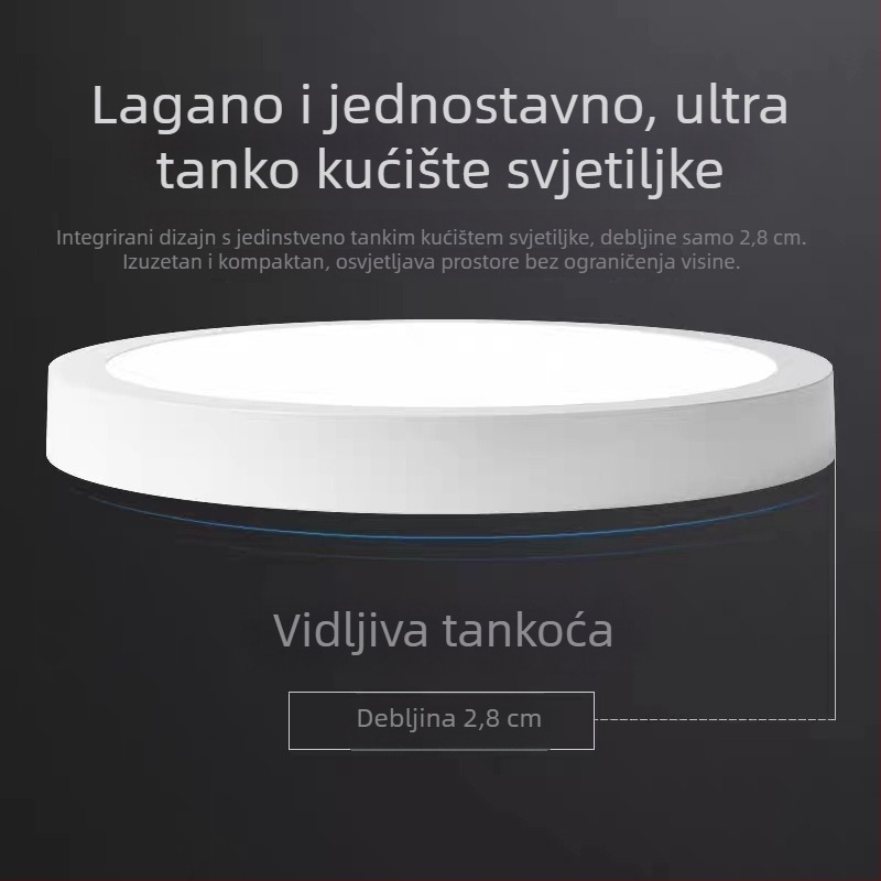 Izuzetno tanak površinski montirani downlight panel za strop, kvadratni ili kružni oblik, 12W/18W/24W, 3000–6000K
