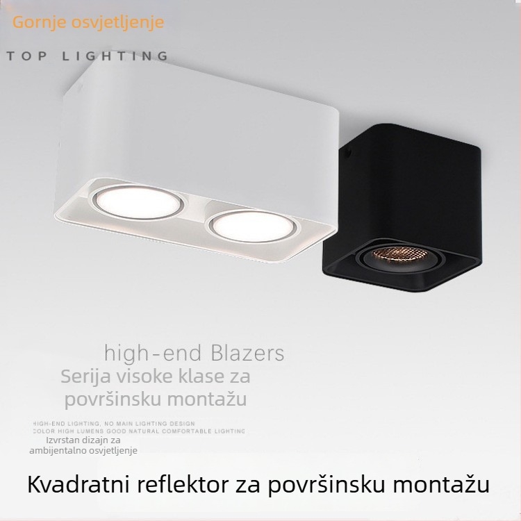 LED kvadratni površinski montirani downlight s rešetkom za dnevnu sobu i hodnik — dvostruka, jednostruka ili trostruka glava