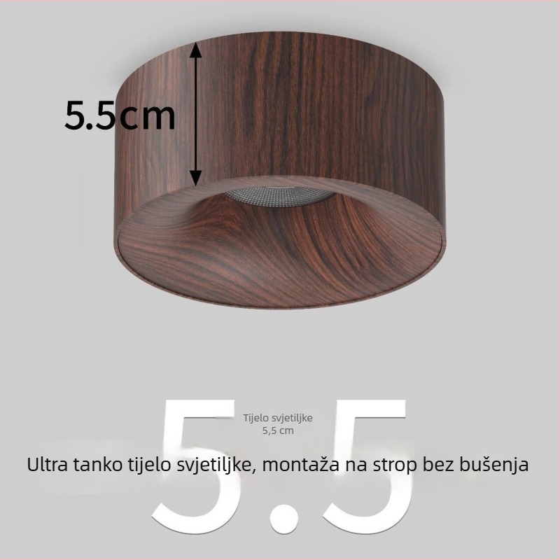 LED spot rasvjeta s površinskom montažom od orahovog drveta za hodnik i dnevni boravak, ultra-tanki downlight, bez središnjeg svjetla