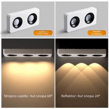 LED plošno montiran ultra-tanki kvadratni downlight s dvostrukim, trostrukim ili četverostrukim glavama za dnevni boravak