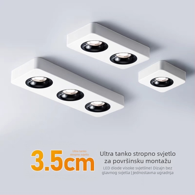 LED plošno montiran ultra-tanki kvadratni downlight s dvostrukim, trostrukim ili četverostrukim glavama za dnevni boravak