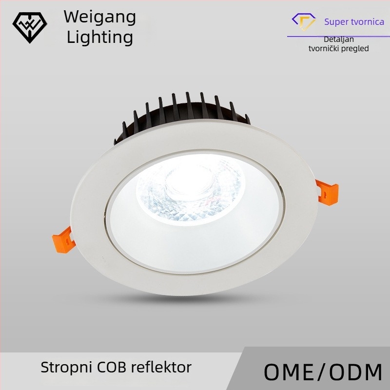 Ugrađeni LED usmjereni reflektor s COB LED-om i antirefleksijom, aluminijsko kućište, 220V, za dom i trgovine odjećom