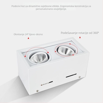 LED površinski montirani spot svjetiljka, kvadratna, s jednom ili dvjema glavama, stropno downlight za dnevni boravak, s podesivim kutem, COB izvor svjetla.