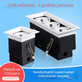 LED spot svjetlo s dvostrukim ili trostrukim glavama, usmjereno prema dolje, ugradbeni, crni kvadratni rešetka