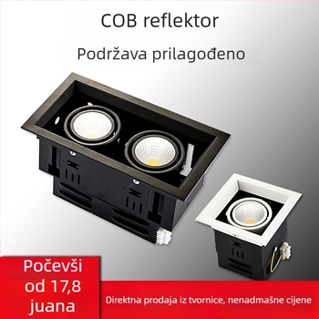 LED spot svjetlo s dvostrukim ili trostrukim glavama, usmjereno prema dolje, ugradbeni, crni kvadratni rešetka