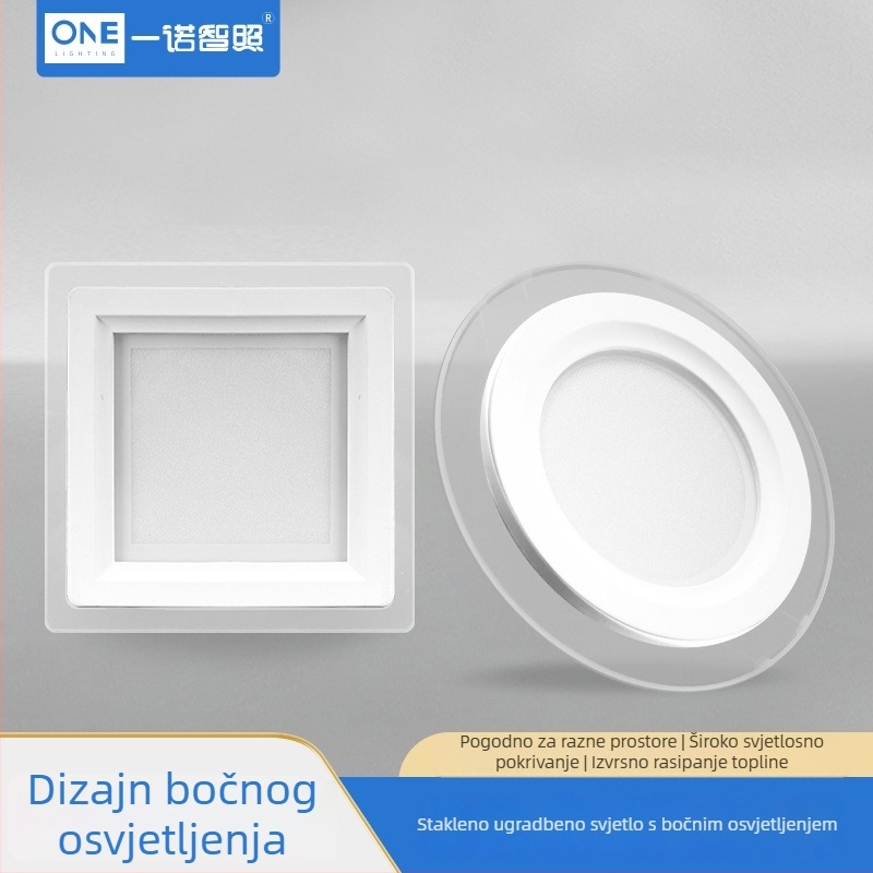 LED staklena ugrađena ploča za plafon, kružna ili kvadratna, trobojna regulacija osvjetljenja