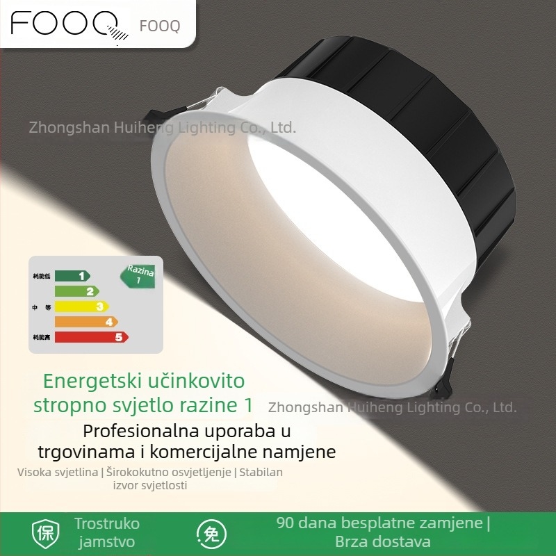 Fu ke antirefleksijsko ugrađeni stropni svjetlosni element za trgovine, ugrađena rasvjeta za dnevni boravak i spavaću sobu, downlight 11–15W, 4000K, CRI ≥90, aluminijsko kućište, otvori 75/95/150/200 mm