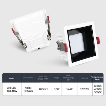 Izuzetno tanak ugrađeni LED downlight s pravokutnom rešetkom, COB, aluminijsko kućište, 16–20W, 170–260V, 3000K/4000K/6500K