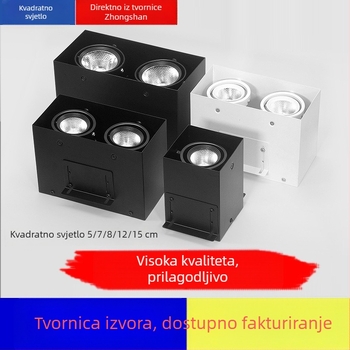 Kvadratni LED spot svjetiljka s rešetkom za strop, namijenjena komercijalnoj upotrebi, s jednom ili dvjema glavama, COB izvor, površinska montaža