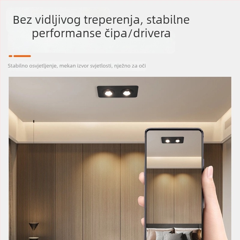Izuzetno tanak površinski downlight, kvadratno četiri glave, dvostrano svjetlo s rešetkom, anti-odsjaj, za dnevnu sobu i spavaću sobu, pametno upravljanje, bez glavnog svjetla