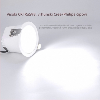LED duboko anti-sjajni downlight, otvor 75-95 mm, puni spektar, visoka učinkovitost, 11-15W, aluminijsko kućište, 4500K, CRI ≥90