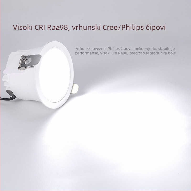 LED duboko anti-sjajni downlight, otvor 75-95 mm, puni spektar, visoka učinkovitost, 11-15W, aluminijsko kućište, 4500K, CRI ≥90