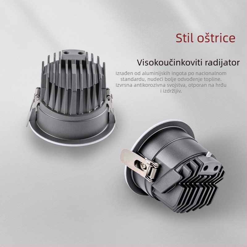 LED duboko anti-sjajni downlight, otvor 75-95 mm, puni spektar, visoka učinkovitost, 11-15W, aluminijsko kućište, 4500K, CRI ≥90