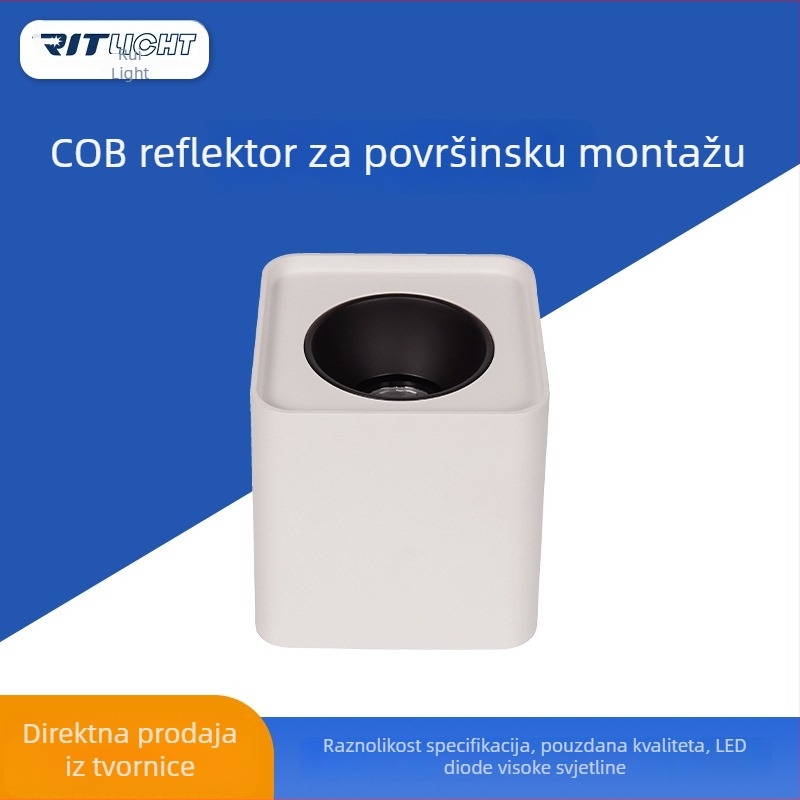 Kvadratni COB downlight, površinski montiran, aluminijsko kućište, 1–4 glave
