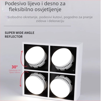 LED downlight na površini za dnevni boravak i hodnik, kvadratni dvostruki stropni reflektor