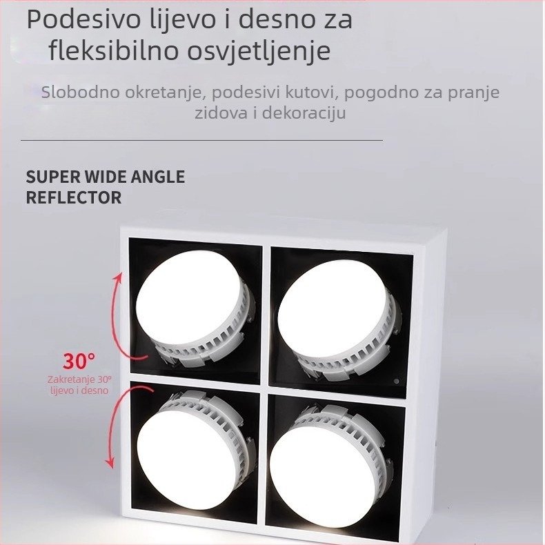 LED downlight na površini za dnevni boravak i hodnik, kvadratni dvostruki stropni reflektor
