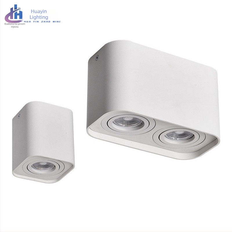LED stropni spot COB, anti-glare, kvadratni, s dvije glave, površinski montiran za dnevni boravak