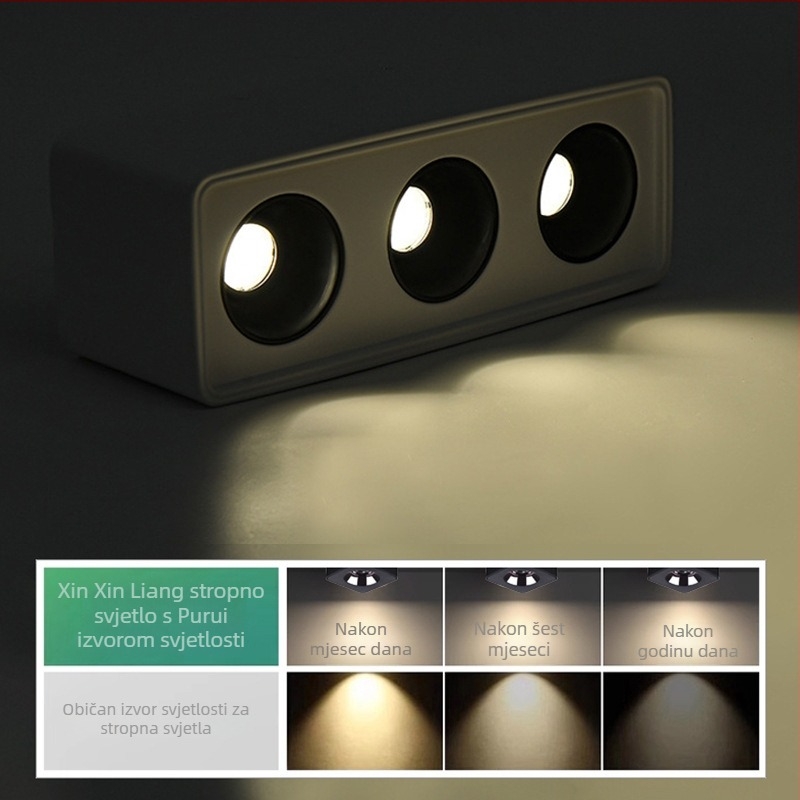 Površinski montirani ultra-tanki kvadratni COB LED downlight za dnevni boravak i spavaću sobu, anti-blještanje, konfiguracija 3 ili 4 glave