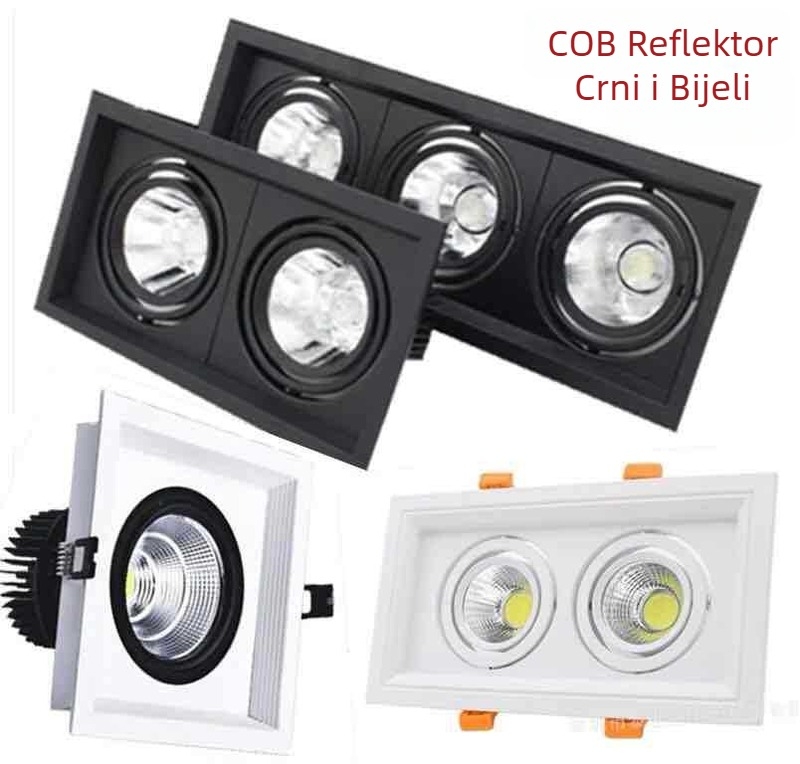 Kvadratni COB dvostruko usmjeren plafonski reflektor, downlight 10×20, ugrađena LED, regulacija jačine svjetla