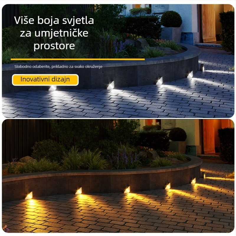Nova vanjska solarna svjetiljka za stepenice s 7 LED, za četiri kuta stepeništa; dekorativno osvjetljenje dvorišta, vrta i terase