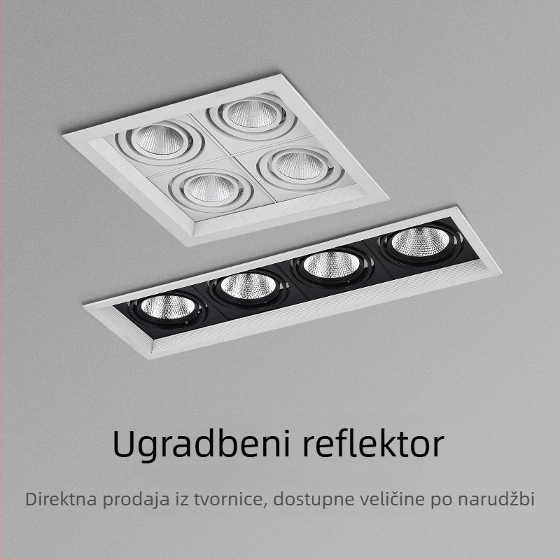 LED četiri-glavni kvadratni ugrađeni stropni reflektor, crna COB lampa
