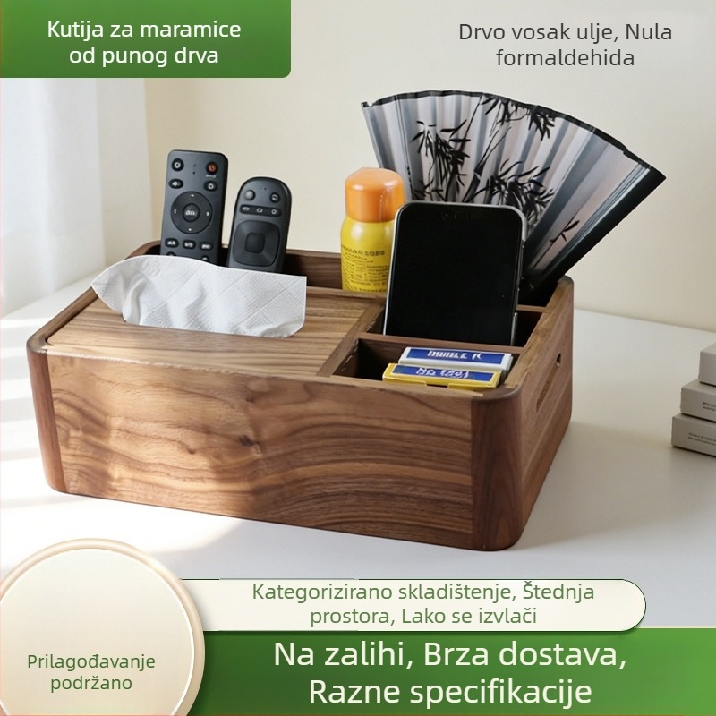 Drvena kutija za papirnate maramice i stolni organizator