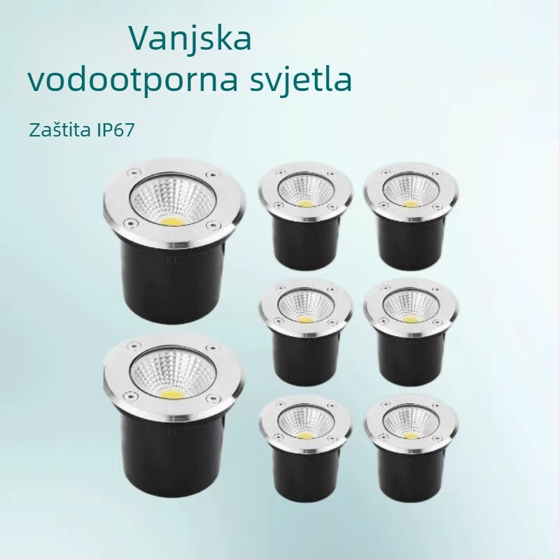 LED podzemna vanjska svjetiljka, od nehrđajućeg čelika, okrugla, 1W-3W, IP67, 24V, topla bijela 3000K
