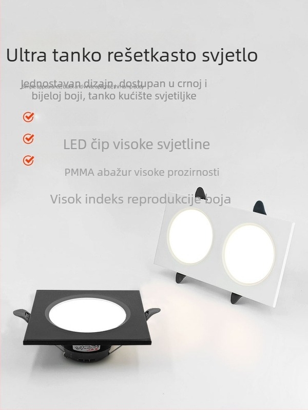 LED pravokutni ugrađeni downlight s mrežastim stropom za hodnik, s jednom ili dvjema glavama