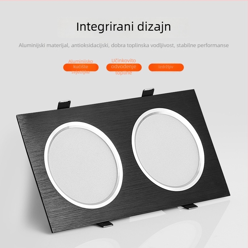 Dvojno COB LED reflektor, ugrađeni kvadratni stropni downlight s rešetkom, 10W/24W za komercijalne prostore