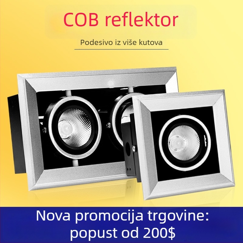 LED višeglavi stropni spot, ugradbeni, crni COB kvadratni downlight