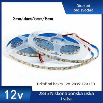 2835 LED traka, 120 LED, 12V, uska pločica 3mm/4mm, visoka svjetlina, bočno osvjetljenje za pozadinsko osvjetljenje, KTV i bar linijsko osvjetljenje