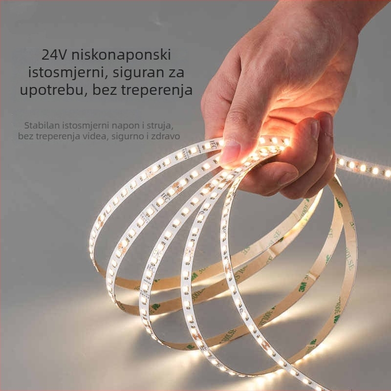 LED trak s punim spektrom, 24V, samoljepljiv, zaštita očiju, bez treperenja, CRI 98, 120 LED/m, 8 mm, unutarnje rasvjetno osvjetljenje, aluminijski kanal
