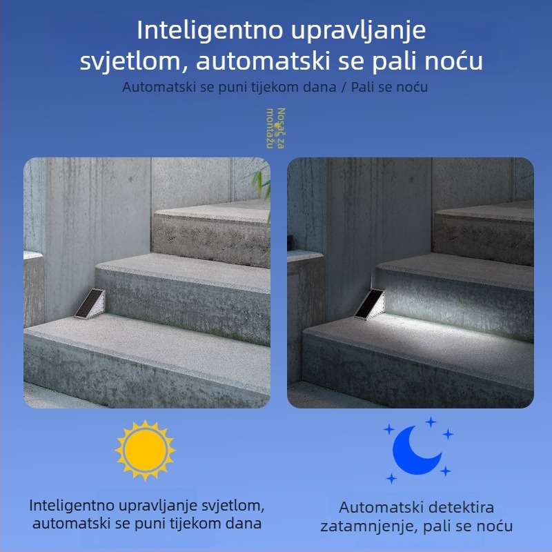 Vanjska solarna LED lampica za stepenice s jasnom lećom, IP65 vodootporna i zaštita od krađe